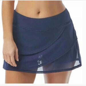 NWT Coco Reef Illusion-Overlay Swim Skirt Women's Sz L Navy Blue #63T